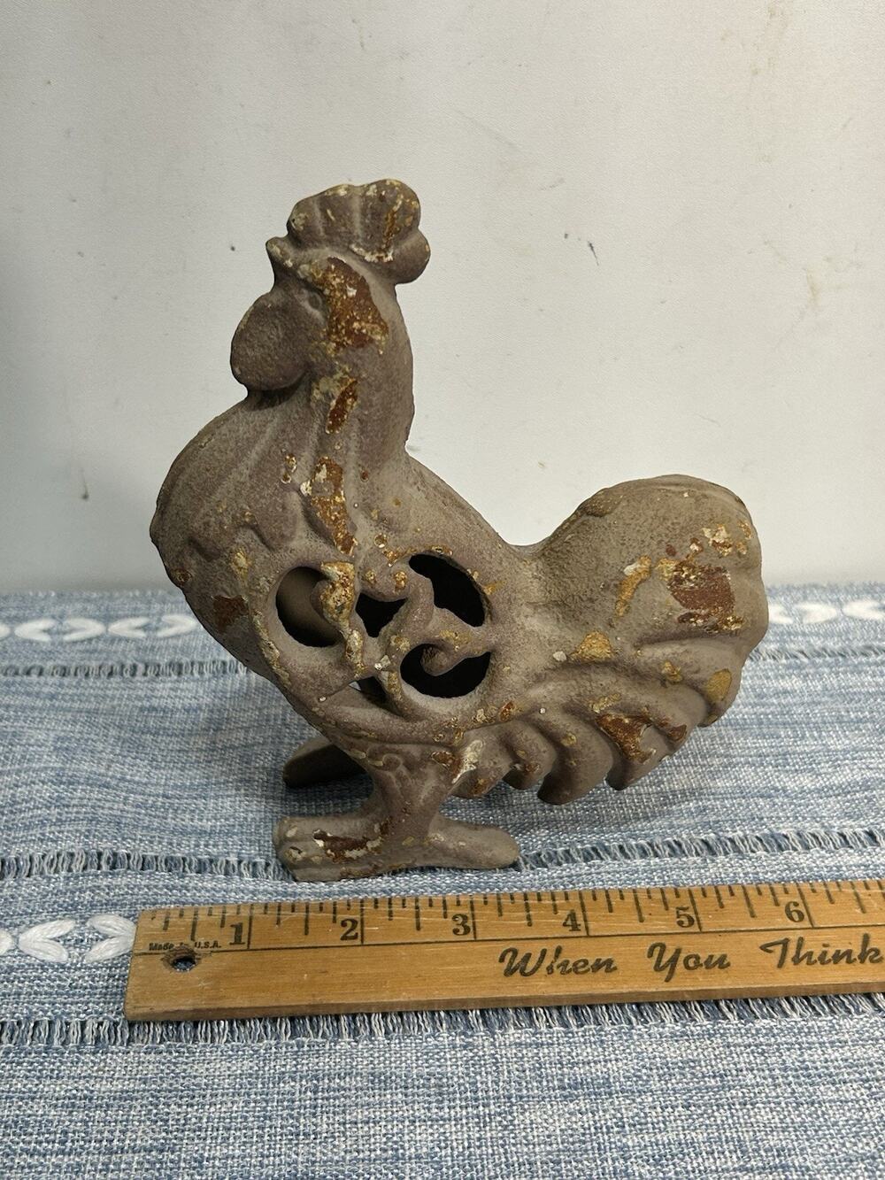 Vintage Cast Iron Rooster Figurine Antique Style Primitive Farmhouse Decor 6.5"